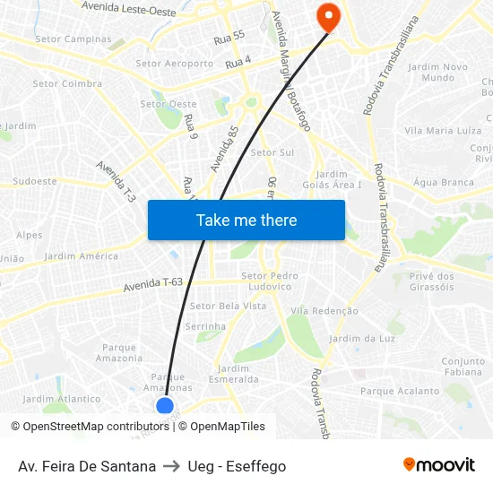 Av. Feira De Santana to Ueg - Eseffego map