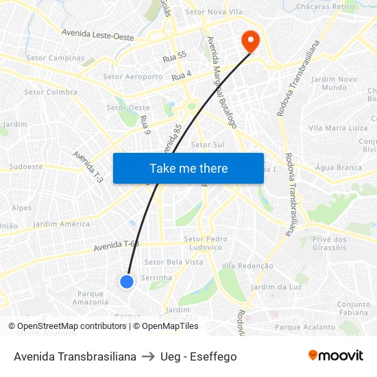 Avenida Transbrasiliana to Ueg - Eseffego map