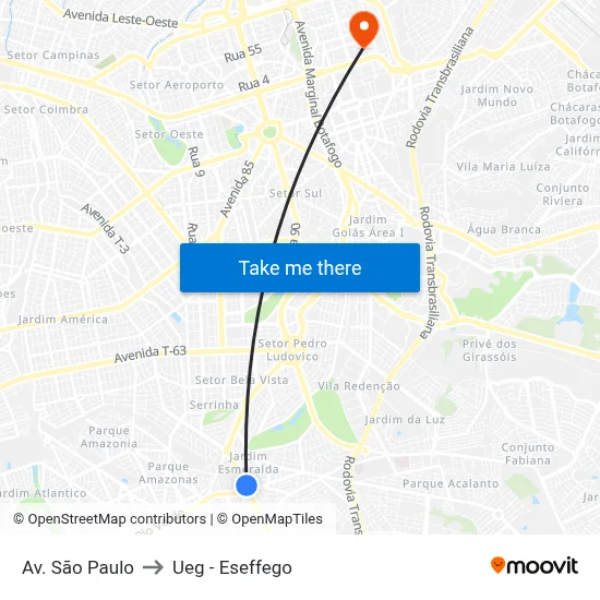 Av. São Paulo to Ueg - Eseffego map