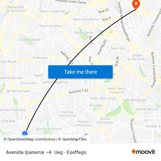 Avenida Ipanema to Ueg - Eseffego map