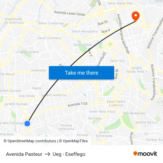 Avenida Pasteur to Ueg - Eseffego map