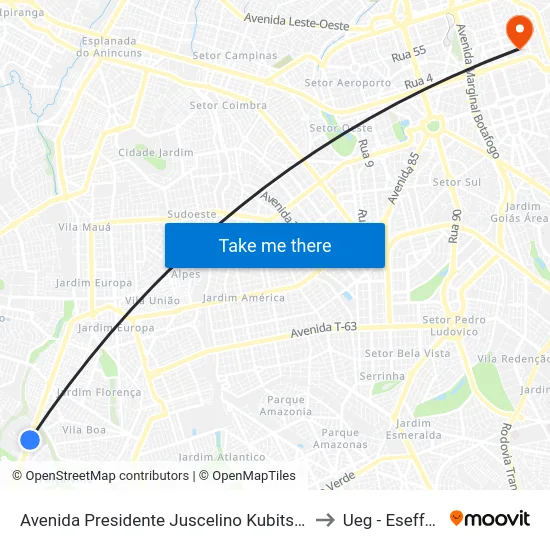 Avenida Presidente Juscelino Kubitscheck to Ueg - Eseffego map