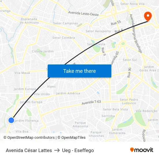 Avenida César Lattes to Ueg - Eseffego map