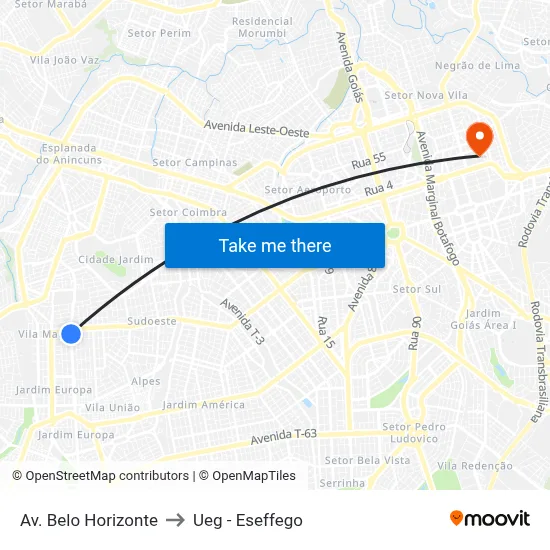 Av. Belo Horizonte to Ueg - Eseffego map