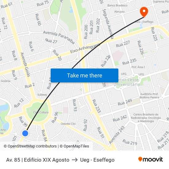 Av. 85 | Edifício XIX Agosto to Ueg - Eseffego map