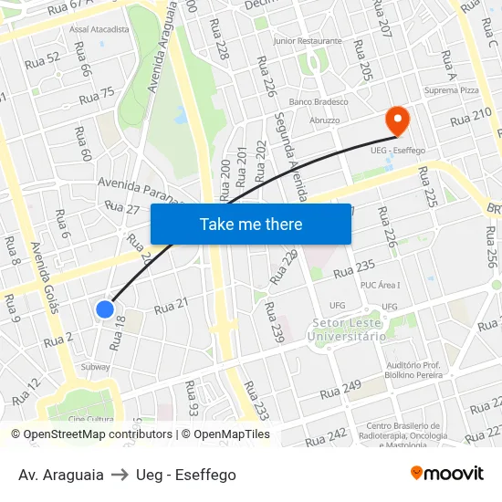 Av. Araguaia to Ueg - Eseffego map