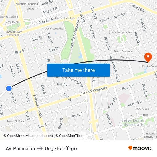 Av. Paranaíba to Ueg - Eseffego map