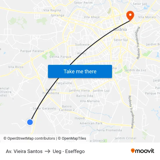 Av. Vieira Santos to Ueg - Eseffego map