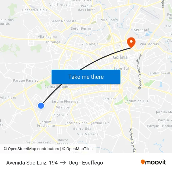 Avenida São Luiz, 194 to Ueg - Eseffego map