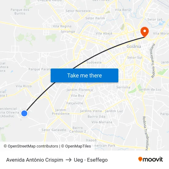Avenida Antônio Crispim to Ueg - Eseffego map