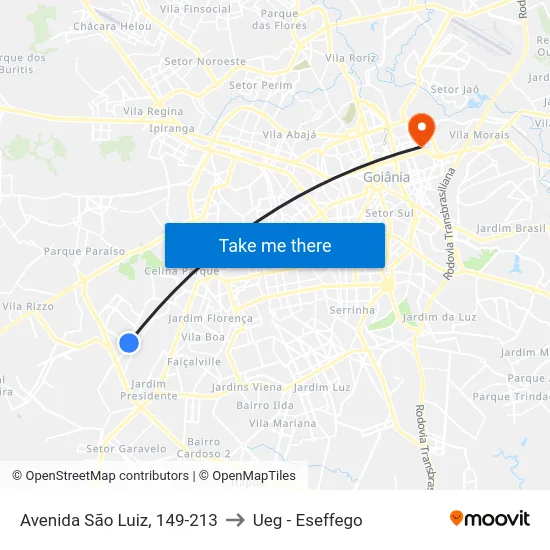 Avenida São Luiz, 149-213 to Ueg - Eseffego map