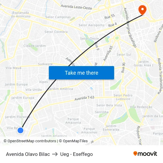 Avenida Olavo Bilac to Ueg - Eseffego map