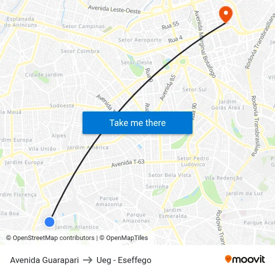 Avenida Guarapari to Ueg - Eseffego map