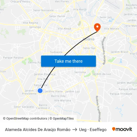 Alameda Alcides De Araújo Romão to Ueg - Eseffego map