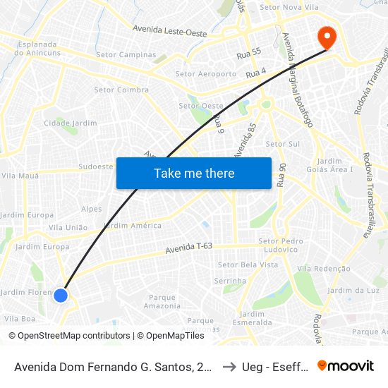 Avenida Dom Fernando G. Santos, 281-365 to Ueg - Eseffego map