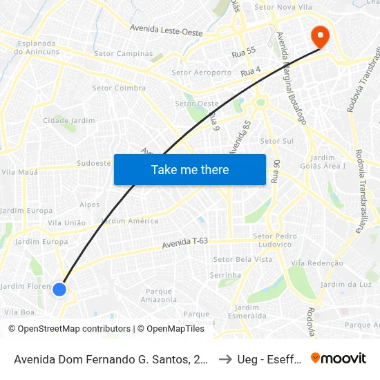 Avenida Dom Fernando G. Santos, 281-365 to Ueg - Eseffego map