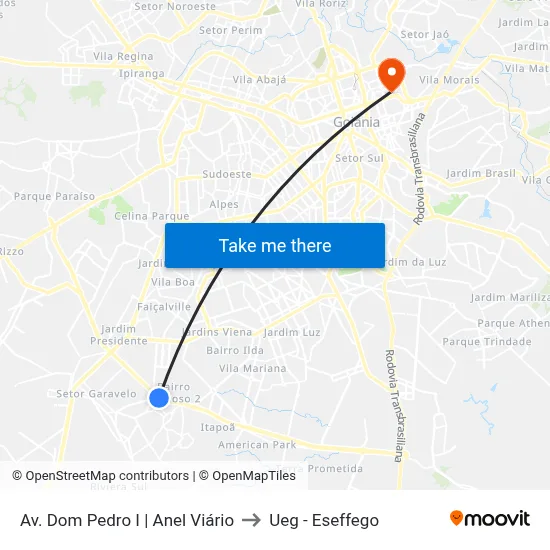 Av. Dom Pedro I | Anel Viário to Ueg - Eseffego map
