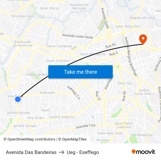 Avenida Das Bandeiras to Ueg - Eseffego map