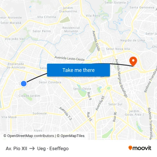 Av. Pio XII to Ueg - Eseffego map