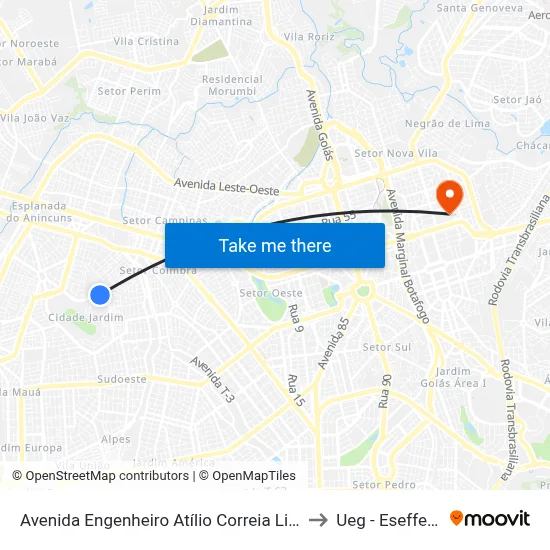 Avenida Engenheiro Atílio Correia Lima to Ueg - Eseffego map