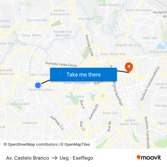 Av. Castelo Branco to Ueg - Eseffego map