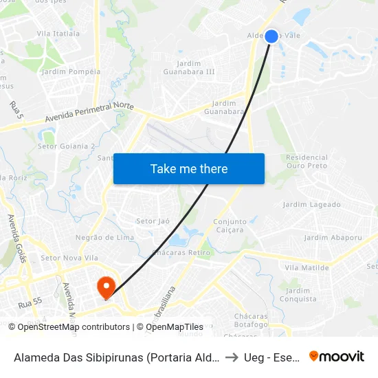 Alameda Das Sibipirunas (Portaria Aldeia Do Vale) to Ueg - Eseffego map