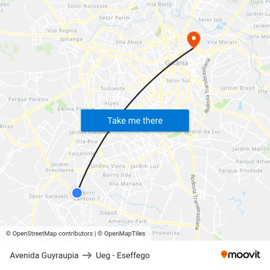 Avenida Guyraupia to Ueg - Eseffego map