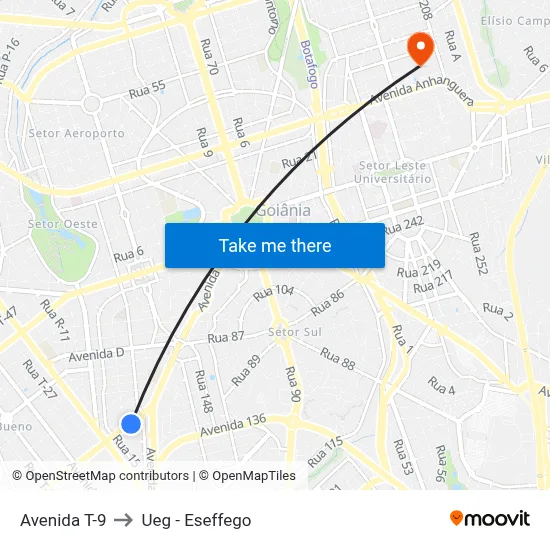Avenida T-9 to Ueg - Eseffego map