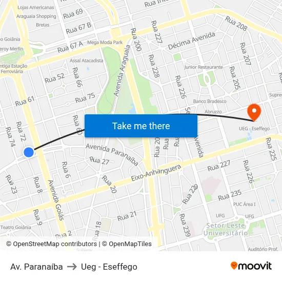 Av. Paranaíba to Ueg - Eseffego map
