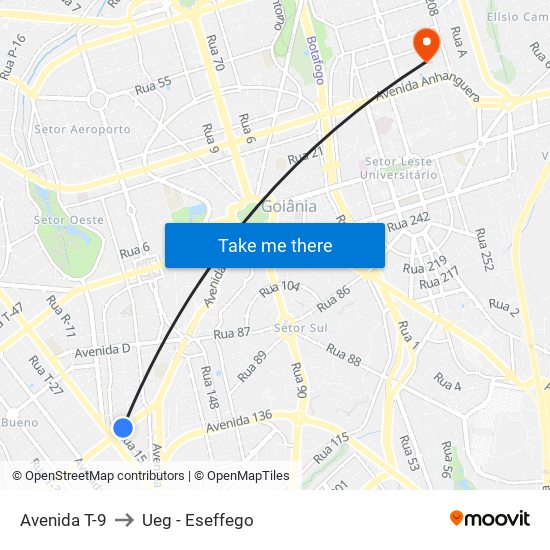 Avenida T-9 to Ueg - Eseffego map