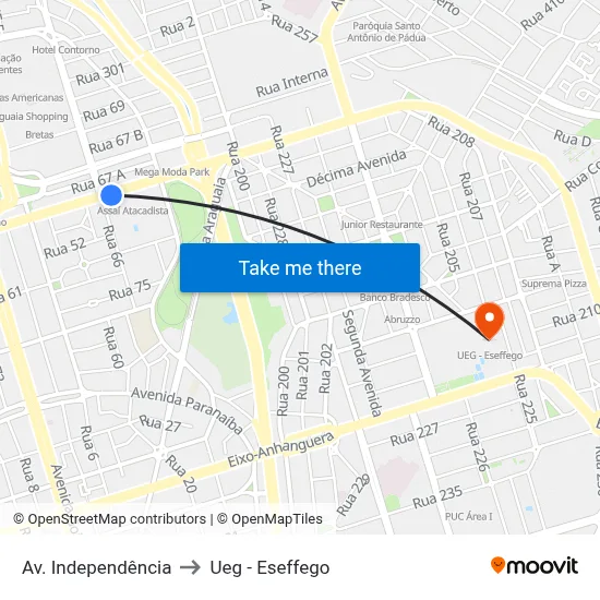 Av. Independência to Ueg - Eseffego map