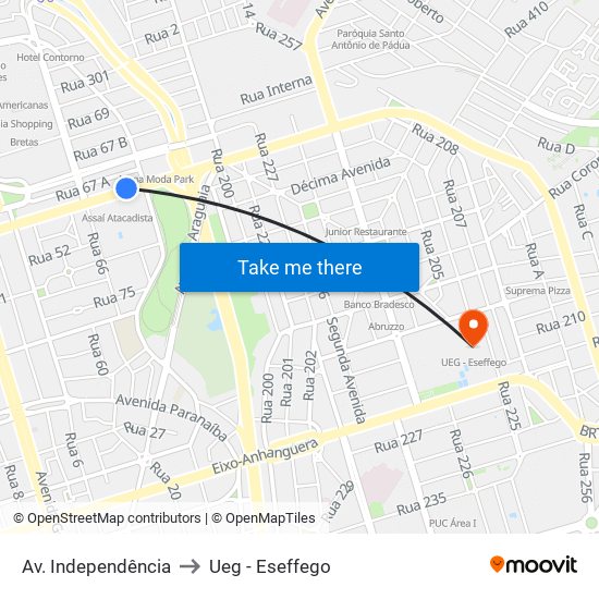 Av. Independência to Ueg - Eseffego map