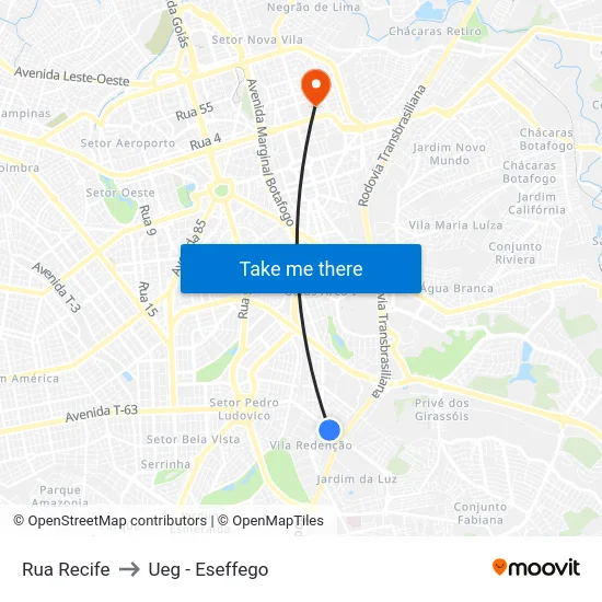 Rua Recife to Ueg - Eseffego map