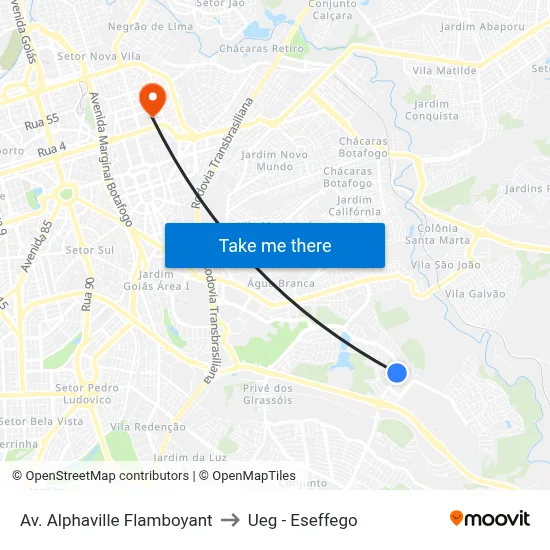 Av. Alphaville Flamboyant to Ueg - Eseffego map