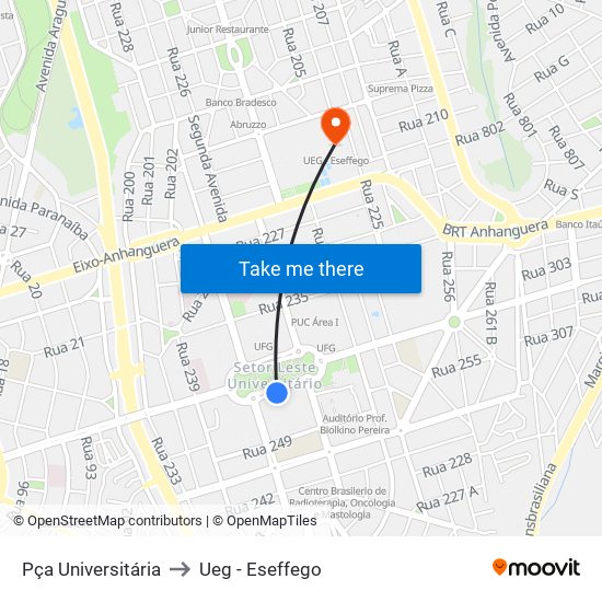 Pça Universitária to Ueg - Eseffego map