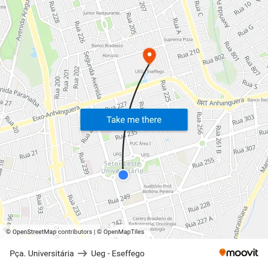 Pça. Universitária to Ueg - Eseffego map