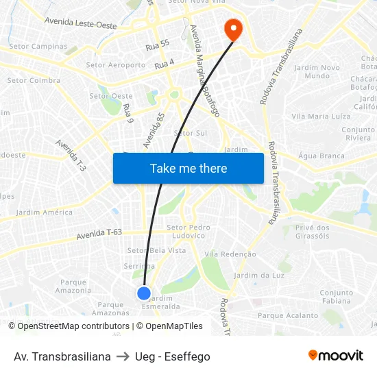 Av. Transbrasiliana to Ueg - Eseffego map