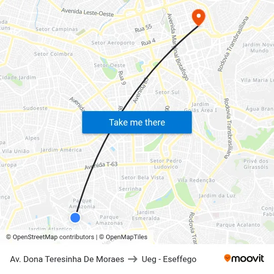 Av. Dona Teresinha De Moraes to Ueg - Eseffego map