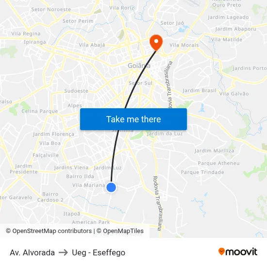 Av. Alvorada to Ueg - Eseffego map