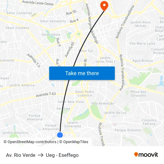 Av. Rio Verde to Ueg - Eseffego map