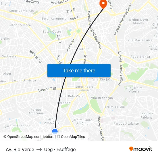 Av. Rio Verde to Ueg - Eseffego map