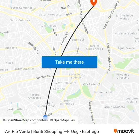 Av. Rio Verde | Buriti Shopping to Ueg - Eseffego map