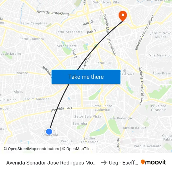 Avenida Senador José Rodrigues Morais Neto to Ueg - Eseffego map