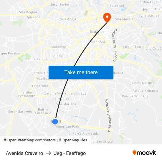 Avenida Craveiro to Ueg - Eseffego map