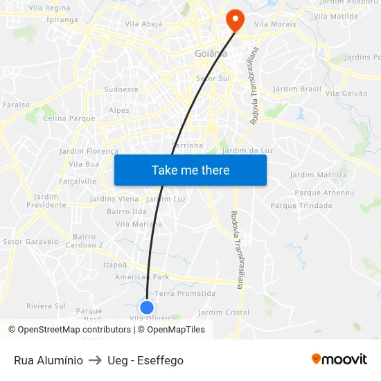Rua Alumínio to Ueg - Eseffego map