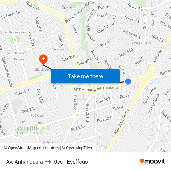 Av. Anhanguera to Ueg - Eseffego map