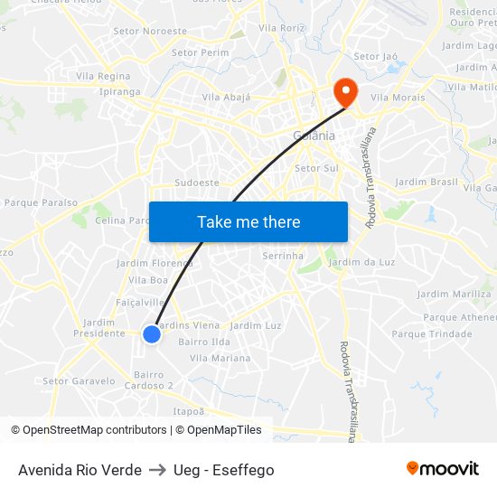 Avenida Rio Verde to Ueg - Eseffego map