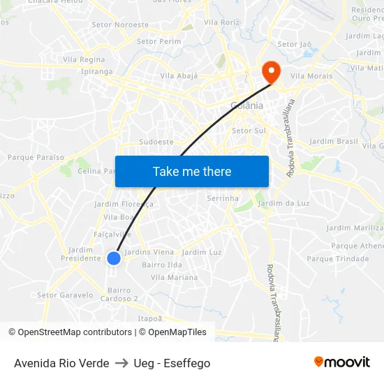 Avenida Rio Verde to Ueg - Eseffego map
