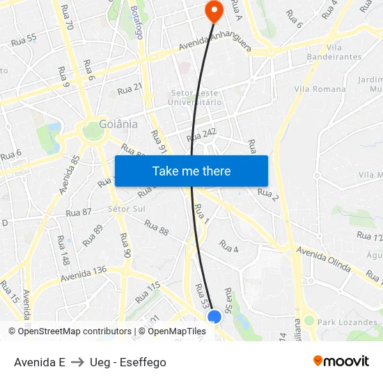 Avenida E to Ueg - Eseffego map