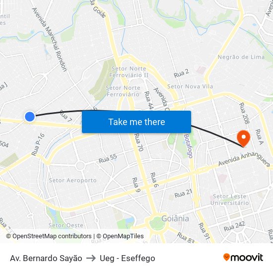 Av. Bernardo Sayão to Ueg - Eseffego map